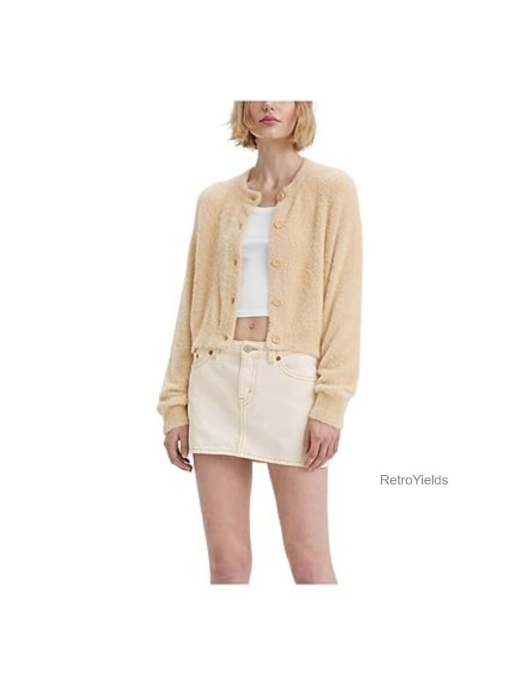 Fuzzy Cardigan Sweater Button Front Crew Neck Long Sleeve Fall Layer
